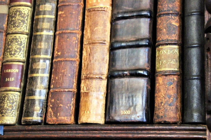 Old books in the library of New Scotney Castle